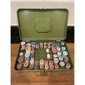 Vintage Sewing Thread Box with vintage threads -A